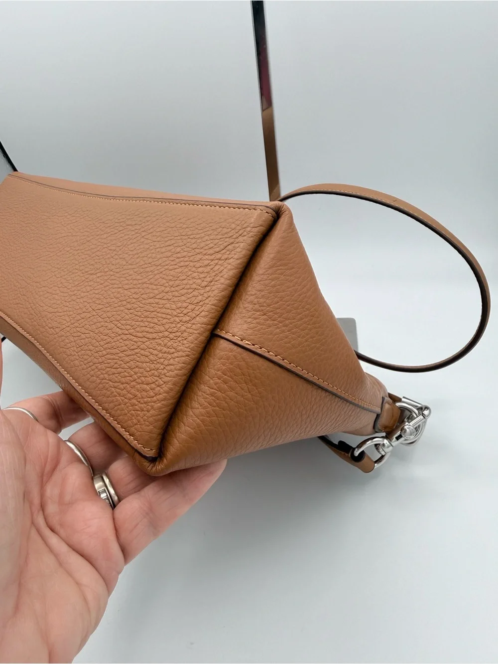 Coach Georgia Satchel Bag Pebble Leather Light Saddle Silver Crossbody CR156